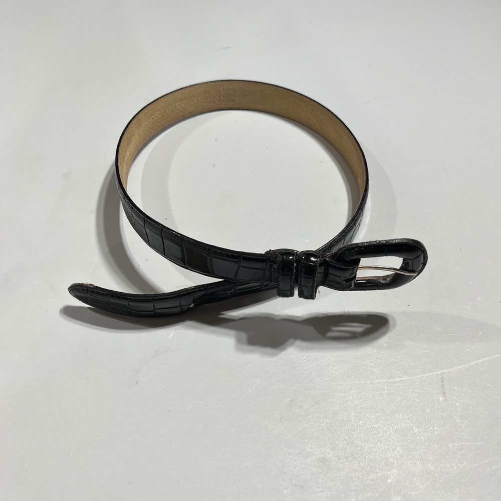 Perry Ellis Mens Black Italian Croco Leather Belt Medium Quiet Luxury Office